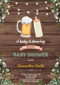 Greenery brewing shower invitation A6 template