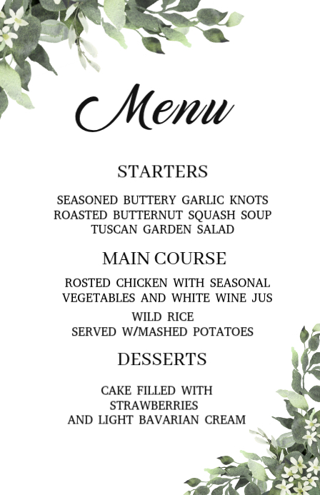 White Menu Half Page Wide Template | PosterMyWall