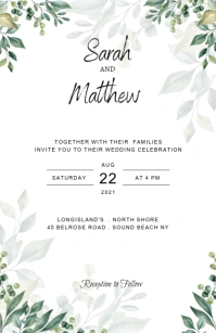 Greenery Wedding Invitation Template Half Page Wide