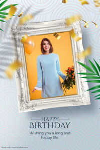 Grey 3d Happy Birthday  Poster template