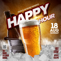 Grey 3d Happy Hour Poster Flyer Instagram Post template