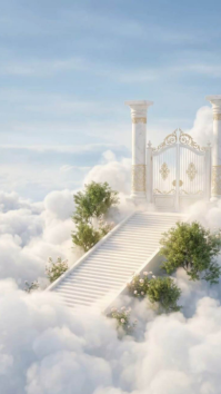 Grey 3D Heavenly Scene Digital DisplayHeavenly Golden Gates of Paradise Background Affichage numérique (9:16) template