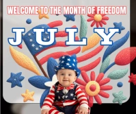 Grey 3d July Greetings  Large Rectangle template