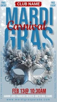 Grey 3d Mardi Gras Masquerade Party Digital Display (9:16) template