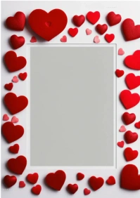 Grey Abstract Valentine Day Red Heart Frame On White Background  A3 template