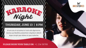 Grey and Red Karaoke Night Facebook Cover Vid Film w tle na Facebooka (16:9) template