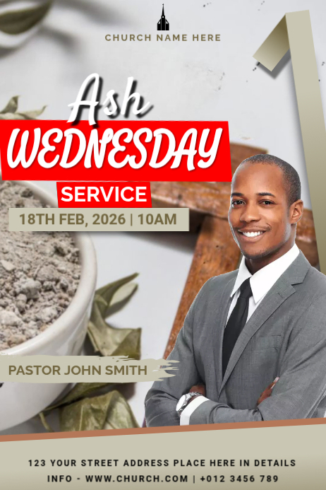 Grey Ash Wednesday Church Service Poster Template | PosterMyWall