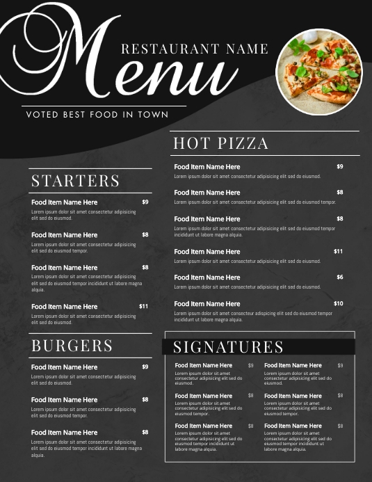 Grey Black Restaurant Menu Flyer Templates | PosterMyWall