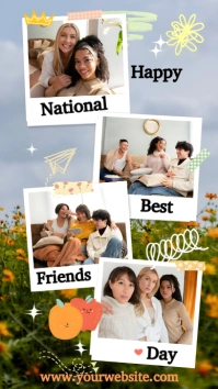 Grey Collage Happy National Best Friends Day Pantalla Digital (9:16) template