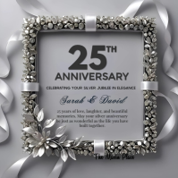 Grey Elegant 25th Wedding Anniversary Celebration Instagram Post | Silver Jubilee Congratulatory Mes template