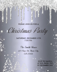 Grey  Elegant Silver Christmas Party Invitation | Formal Holiday Flyer Template Instagram Portrait