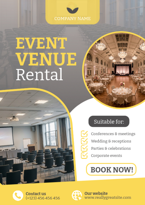 Grey Event Venue Rental A4 Template | PosterMyWall