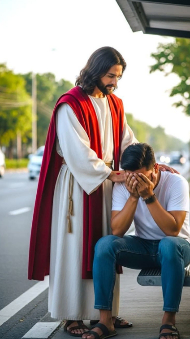 Grey Faith and Support Digital Display. Jesus Comforting a Broken Man ...