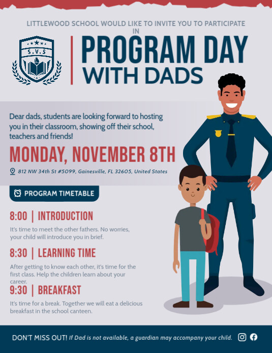 Grey Father's Program Day at School Flyer Ulotka (US Letter) template