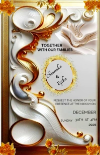 Grey Floral A Golden Unique Wedding Card Invitation Template Half Page Wide Halv side bred
