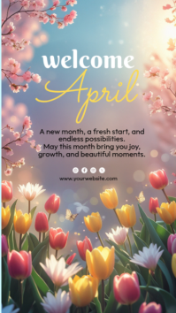 Grey Floral April Welcome Instagram Story template