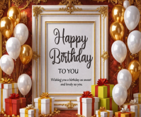 Grey Floral Birthday Celebration Medium Rectangle template