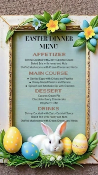Grey Floral Easter Dinner Menu Templates  Digital Display (9:16)