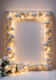 Grey Floral Elegant White Rose Golden Glow Frame  A4 template