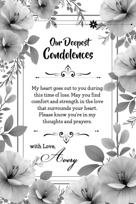 Grey Floral Funeral Sympathy Card  Poster Cartaz template
