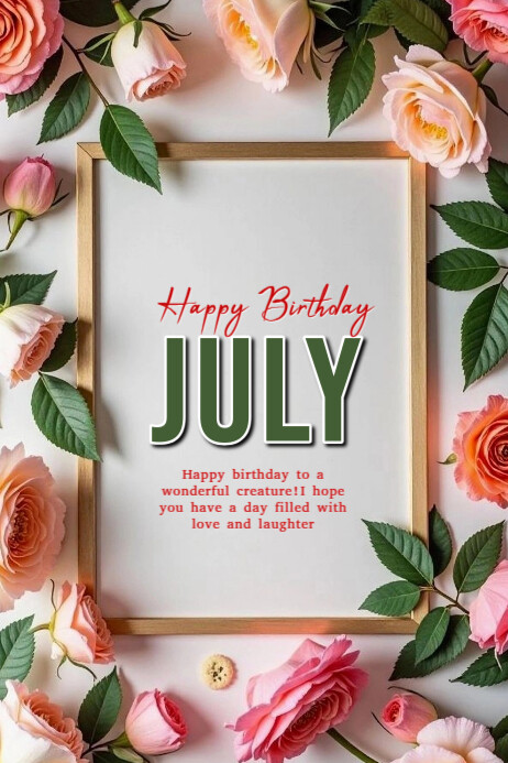 Grey Floral Happy Birthday July  Banner 4' × 6' template