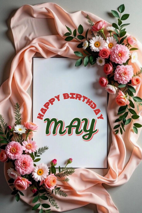 Grey Floral Happy Birthday May  Banner 4' × 6' template