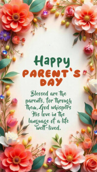 Grey Floral Happy Parent Day  Whatsapp Status template
