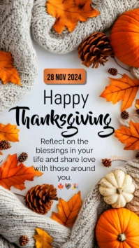 Grey Floral Happy Thanksgiving  Digital Display (9:16) template