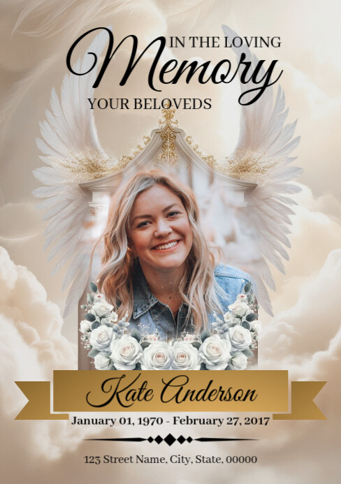 Grey Floral Heaven Gate Funeral Program A5 template