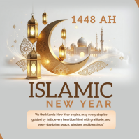 Grey Floral Islamic New Year Instagram Post template