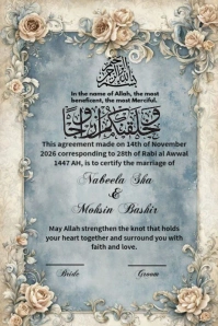 Grey Floral Marriage Nikkah Contract Poster Poster template