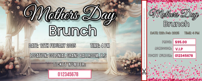 Grey Floral Mothers Day Event Ticket With Stub template