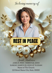 Grey Floral Orange Vintage Funeral Program Templates A6
