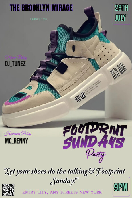 Grey Futuristic This Poster Features A Bold, Futuristic Sneaker Tittled "footprint Sunday Party" Pin Illustration Pinterest template
