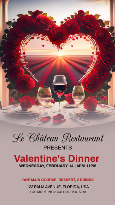 Grey Futuristic Valentine's Dinner Flyer Template Whatsapp Status