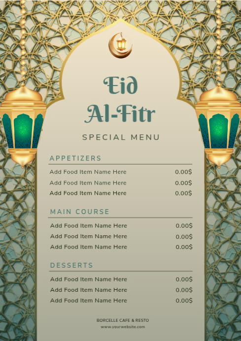Grey Geometric Eid Al-Fitr Special Menu A4 Templat | PosterMyWall