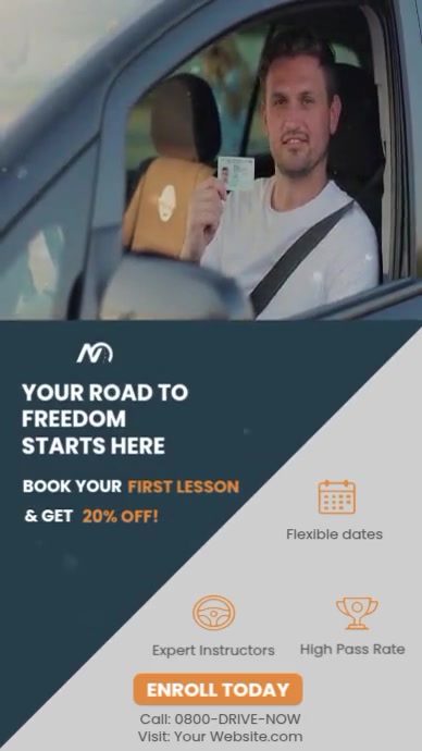 Grey Geometric Professional, Customizable Driving School Ad Designs. Perfect For Attracting New Stud Instagram Reel template