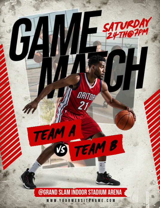Grey Grunge Basketball Flyer (us Letter) template