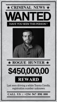 Grey Grunge Wanted Dead Or Alive Instagram Story template