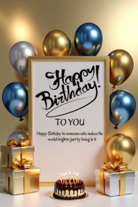 Grey Happy Birthday Template 2026  Poster Плакат