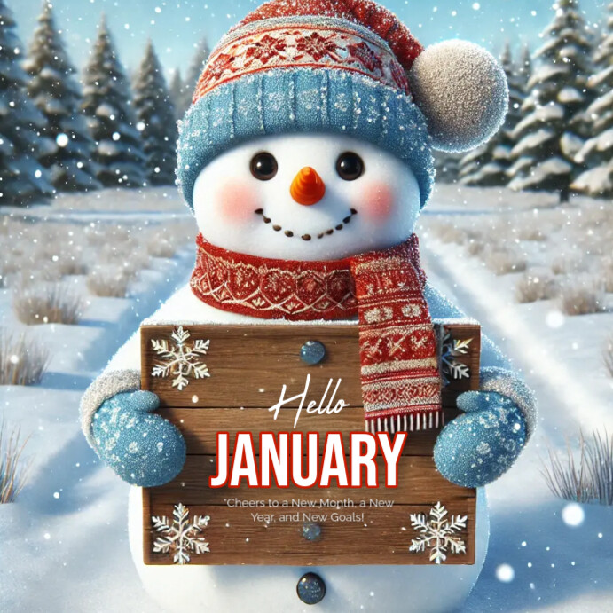 January Posts Grey Hello January Instagram Post Template | PosterMyWall