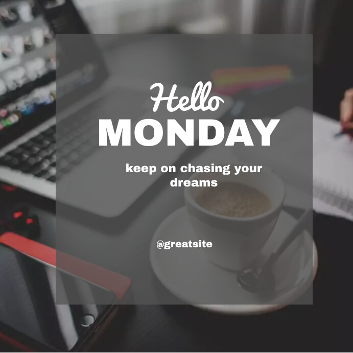 Grey hello monday instagram post template | PosterMyWall