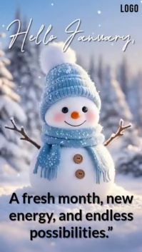 Grey Illustrative “hello January – Fresh Start Winter Video” Digital Display (9:16) template