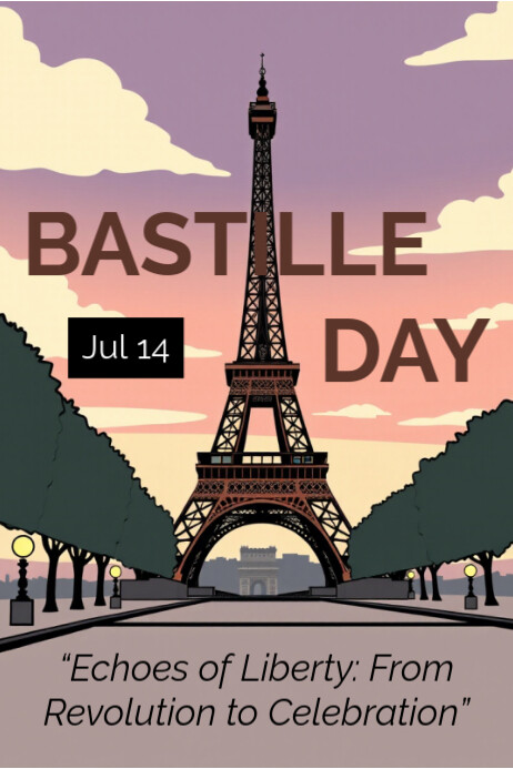 Grey Illustrative  Bastille Day Poster Cartaz template