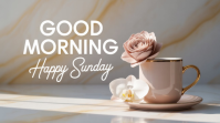 Grey Illustrative Elegant Good Morning And Happy Sunday Coffee Design – Classy Floral Greeting Templ Digital Display (16:9) template