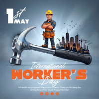 Grey Illustrative International Workers' Day Square Video สี่เหลี่ยมจัตุรัส (1:1) template