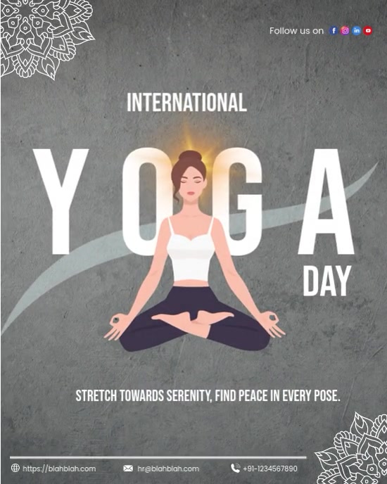Grey Illustrative International Yoga Day Video  Instagram Portrait template