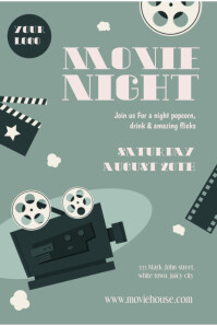 Grey Illustrative Movie Night Poster template