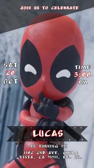 Grey  Invitación Video Deadpool  Digital Disp template