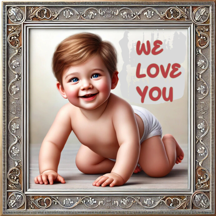 Grey Joyful Baby On Frame Instagram Post Template | PosterMyWall